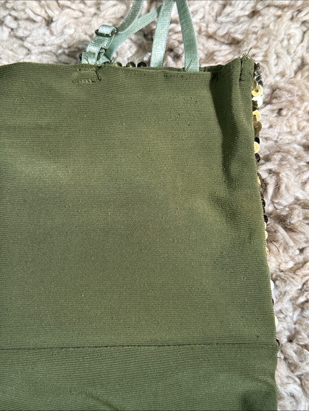 Y2K Costa Blanca Olive Sequin Empire Waist Party Mini Dress/Top - Size XS - Picture 16 of 16